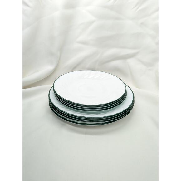 Set of 8 Corelle Callaway Ivy Dessert Salad - Saucers Plates Swirl Green Rim - Picture 2 of 7